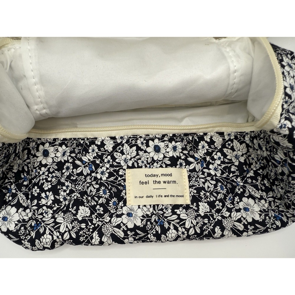 Floral Quilted Travel Cosmetic Bag Makeup Toiletry Organizer Zipper Handle Case - Picture 3 of 6
